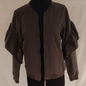 Cat & Jack Olive Ruffle-Sleeve Bomber Jacket